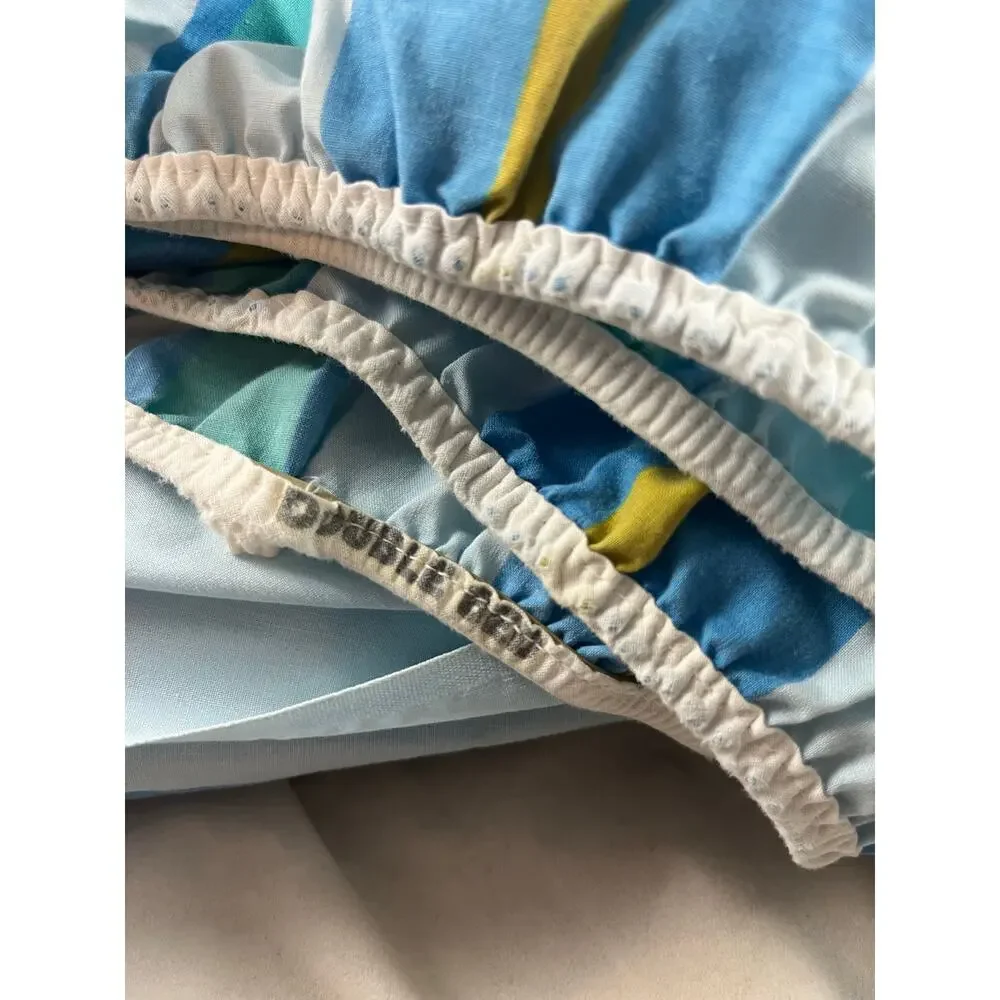 Sears Mixables Sierra Stripe Blue Double Bed Fitted Sheet 2 Pillowcases 1970s
